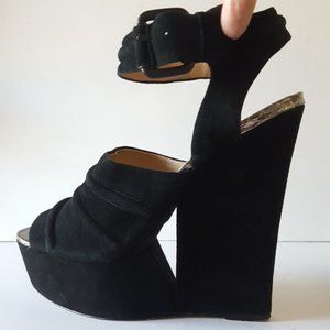 L.A.M.B. Wedge Suede Platform Pumps